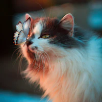 Gato esponjoso con la mirada curiosa hacia arriba